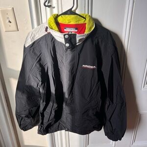 Nautica Black and White Raincoat with Yellow Accents